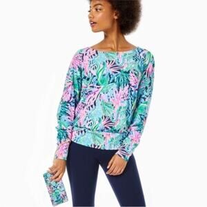Lilly Pulitzer Eiza Printed Banded Hem Top Bringing Mermaid Back Womens Size XXS
